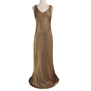 Vintage Alex Evening Gold Metallic Beaded Full Length Gown